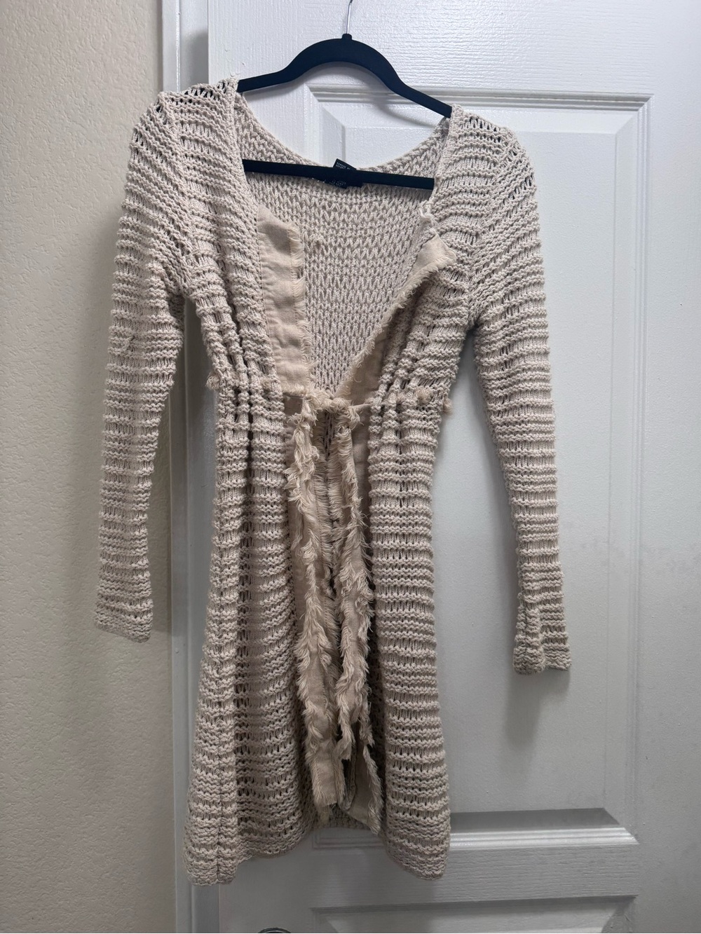 Ralsey Silk Blend Open Knit Crochet Sweater Cream Beige M Boho Coastal